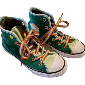 Converse Rainbow Pride High Top Sneaker Kid Custom 12.5 Green